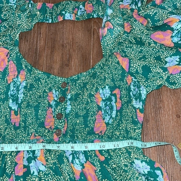 Free People Floral Dress Women’s S Green Open Back Puff Sleeve Smocked Summer - Picture 5 of 10